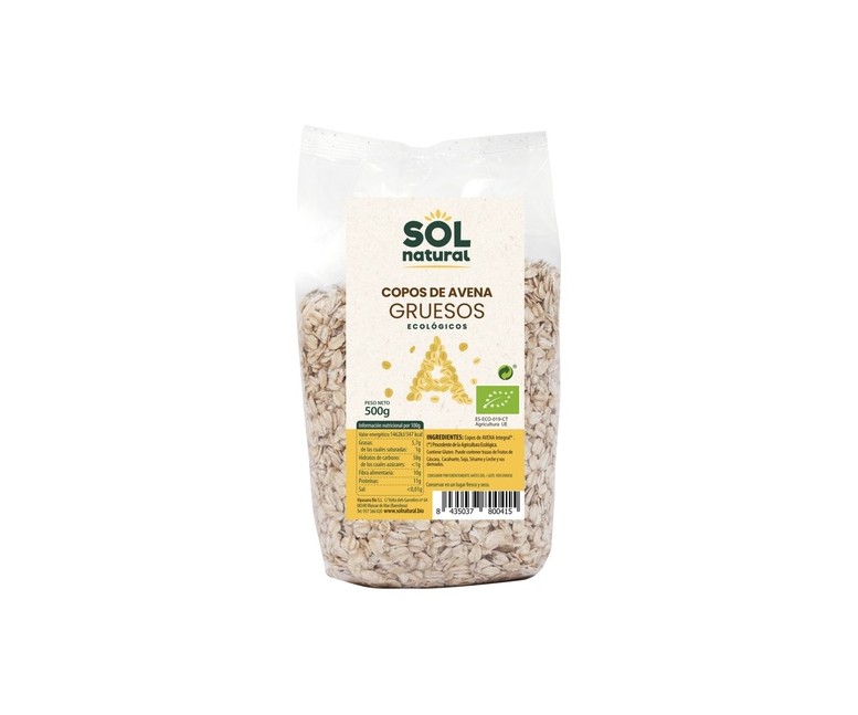 Copos de avena integral gruesos Bio 500 g Sol Natural