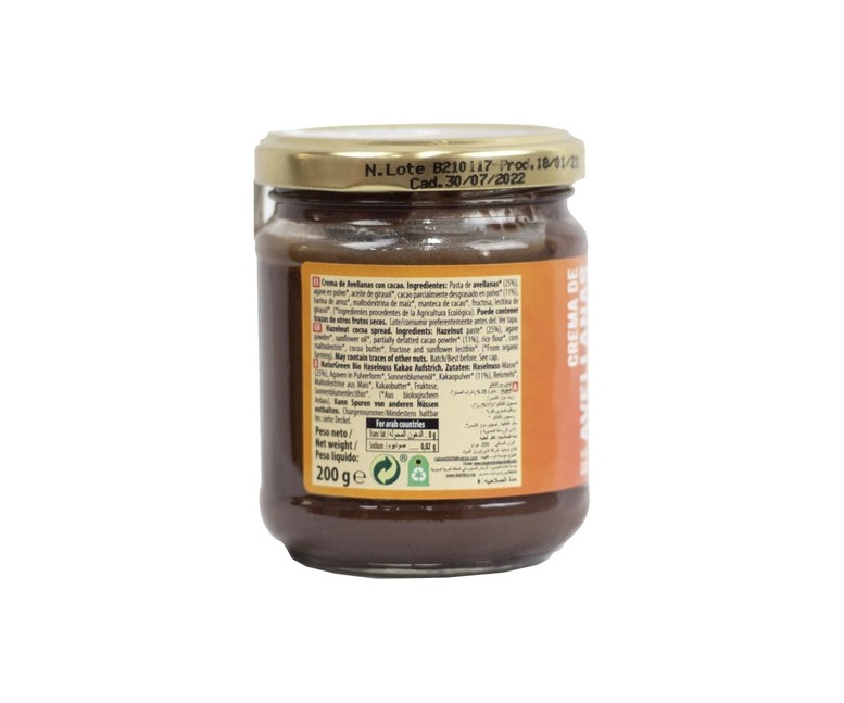 Crema de avellana de cacao Bio 200 g de crema NaturGreen
