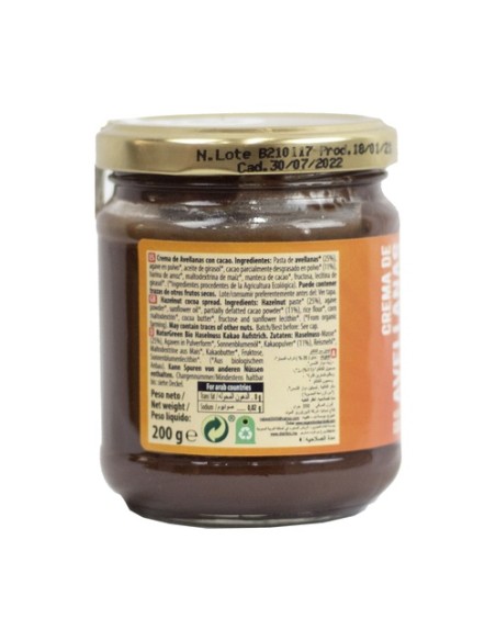 Crema de avellana de cacao Bio 200 g de crema NaturGreen