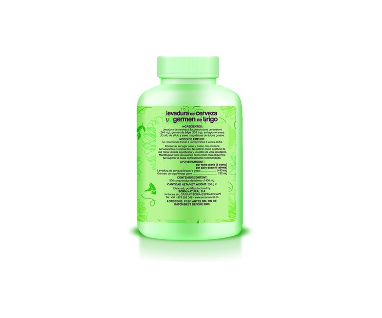 Germen de Trigo y Levadura de Cerveza 500 comprimidos de 400mg Soria Natural