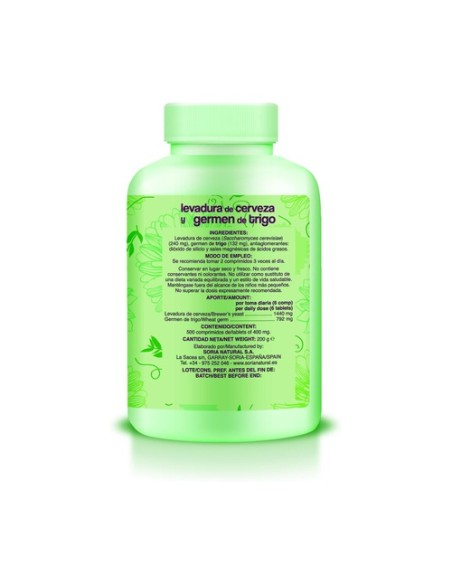Germen de Trigo y Levadura de Cerveza 500 comprimidos de 400mg Soria Natural