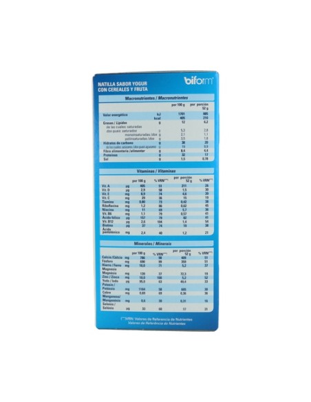 Natillas Yogur Cereales Fruta 6 sobres de 52g Biform