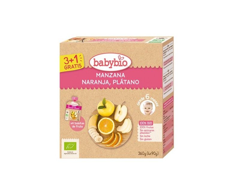 Bolsita Manzana Naranja Plátano Bio 6m+ 4 unidades de 90 g Babybio