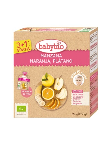 Bolsita Manzana Naranja Plátano Bio 6m+ 4 unidades de 90 g Babybio