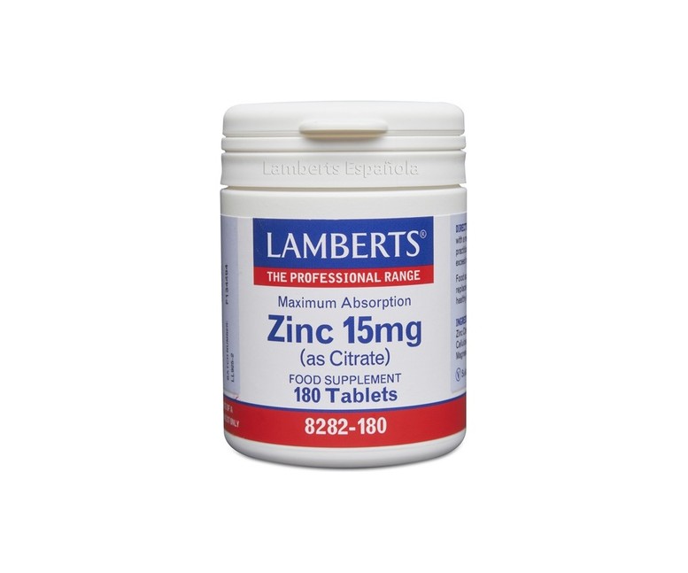 Zinc como Citrato 180 tabletas de 15mg Lamberts