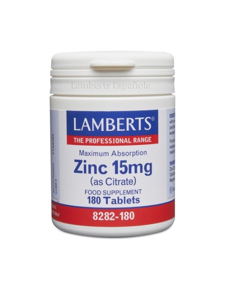 Zinc como Citrato 180 tabletas de 15mg Lamberts
