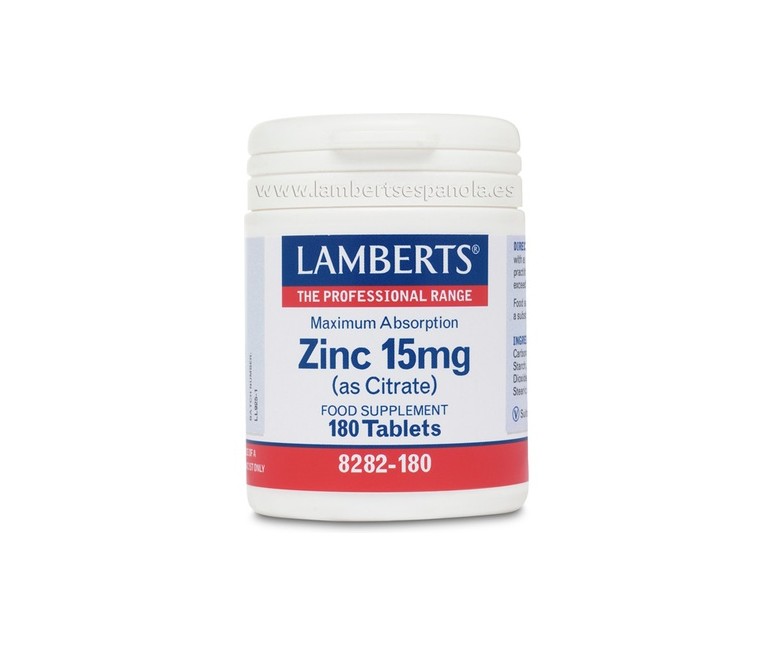 Zinc como Citrato 180 tabletas de 15mg Lamberts