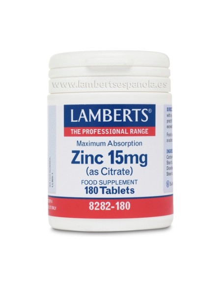 Zinc como Citrato 180 tabletas de 15mg Lamberts
