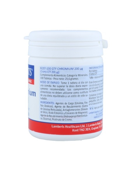 Cromo GTF 100 tabletas de 200μg Lamberts