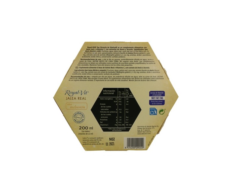 Jalea Real Top Formula Royal-Vit 20 ampollas Dietisa