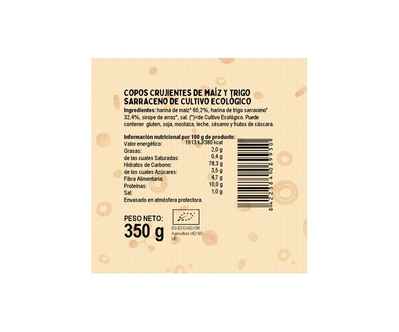 Copos crujientes de Maíz y Trigo sarraceno Bio 350 g El Granero Integral