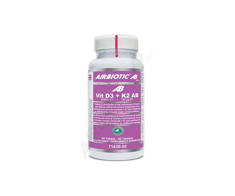 Vitamina d3 + k2 ab (5000iu d3 + 100 mcg k2) 60 tabletas Airbiotic