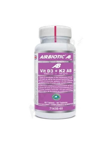 Vitamina d3 + k2 ab (5000iu d3 + 100 mcg k2) 60 tabletas Airbiotic