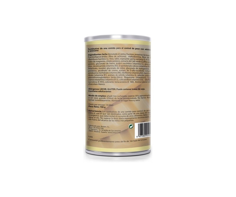 Batido Saciante (Chocolate blanco) 700 g de polvo Sotya