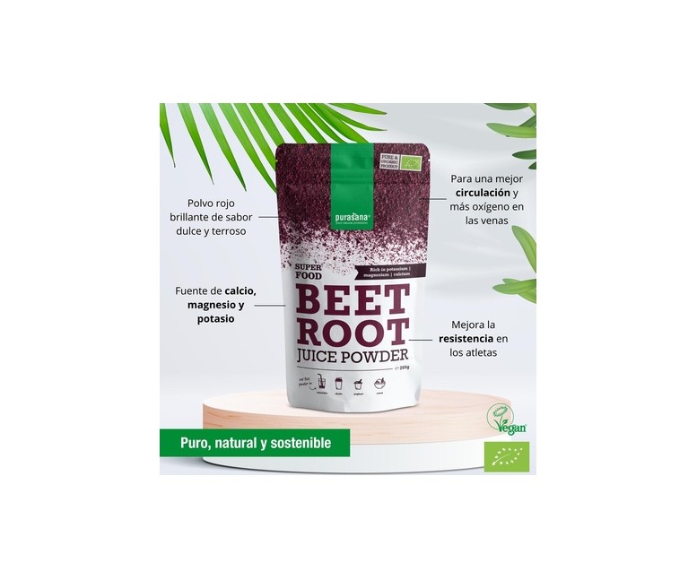 Remolacha vegana en polvo bio 200 g de polvo Purasana