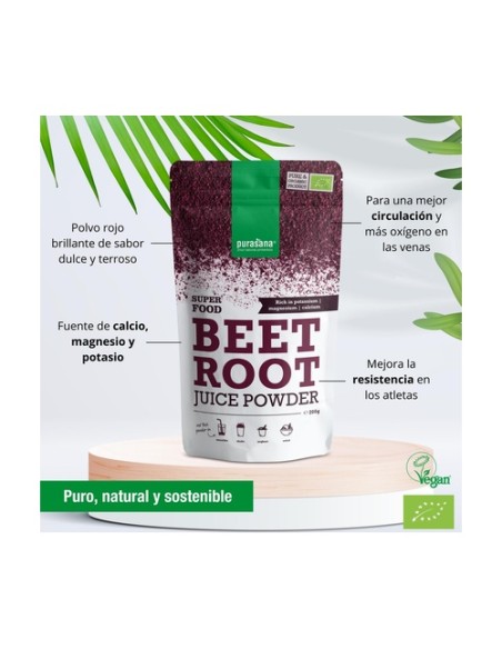 Remolacha vegana en polvo bio 200 g de polvo Purasana