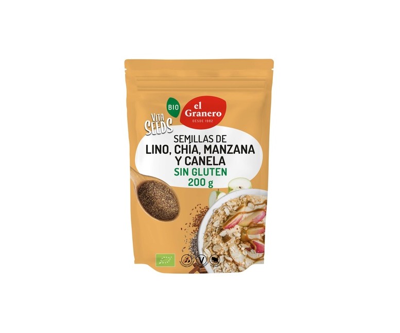 Vitaseeds semillas molidas de lino, chía, manzana y canela sin gluten Bio 200 g El Granero Integral
