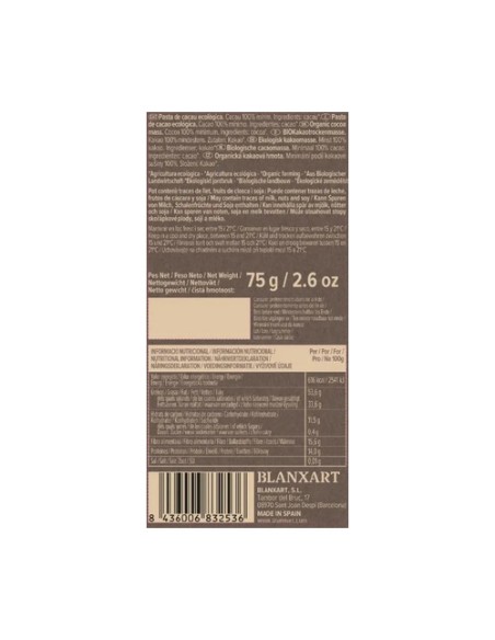 Chocolate negro Perú 100% Eco 75 g Blanxart
