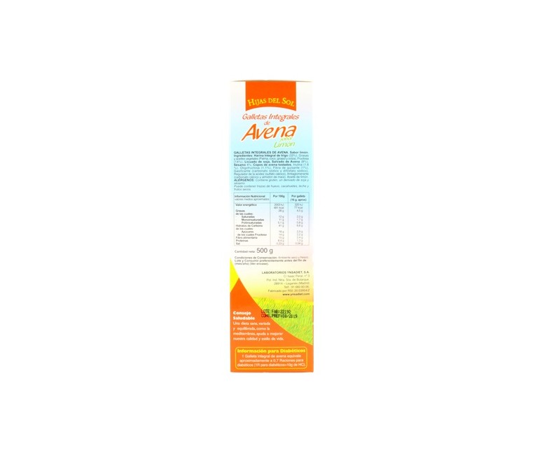 Galletas avena sabor limón 500 g (Limón) Hijas del Sol