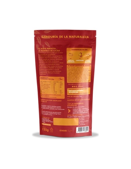 Manteca de Cacao Bio 125 g Iswari