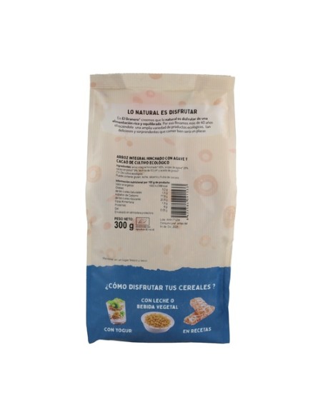 Arroz integral hinchado con agave y cacao bio 300 g (Cacao) El Granero Integral