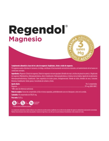 Regendol Magnesio 40 comprimidos de 1358.76mg Eladiet