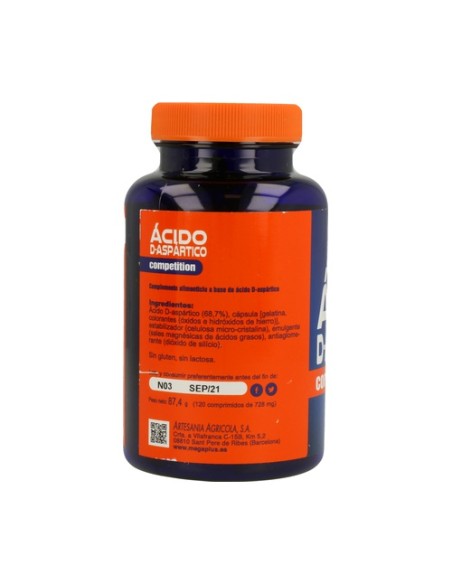 Ácido D-Aspártico Competition 120 comprimidos de 500mg Mega plus