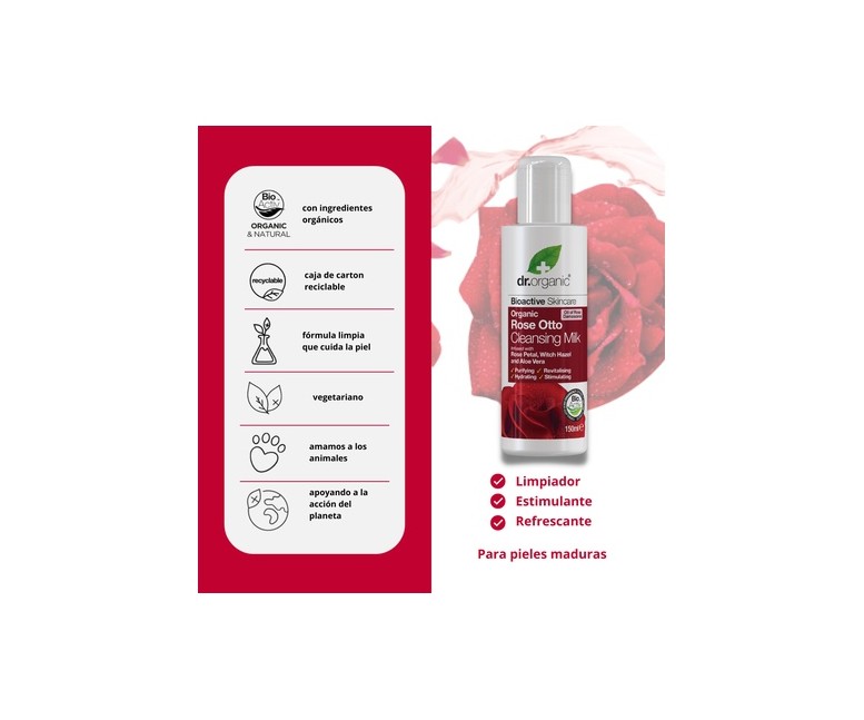 Leche limpiadora orgánica Rose Otto 150 ml Dr. Organic