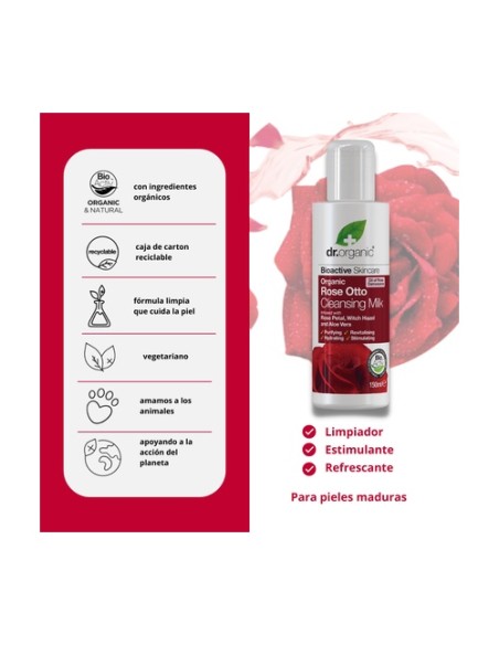 Leche limpiadora orgánica Rose Otto 150 ml Dr. Organic