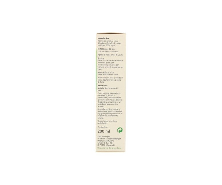 Jugo de Jengibre Schoenenberger 200 ml Salus