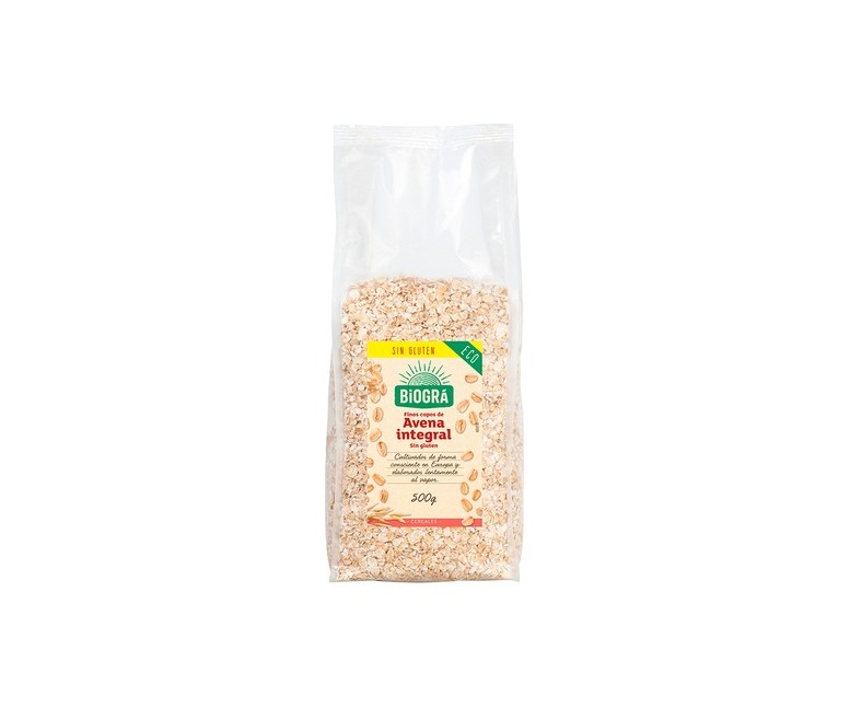 Copos de avena finos integrales sin gluten 500 g Biográ