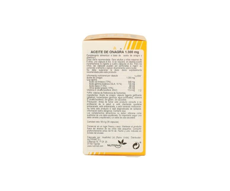 Aceite de Onagra 30 perlas de 1300mg Health aid