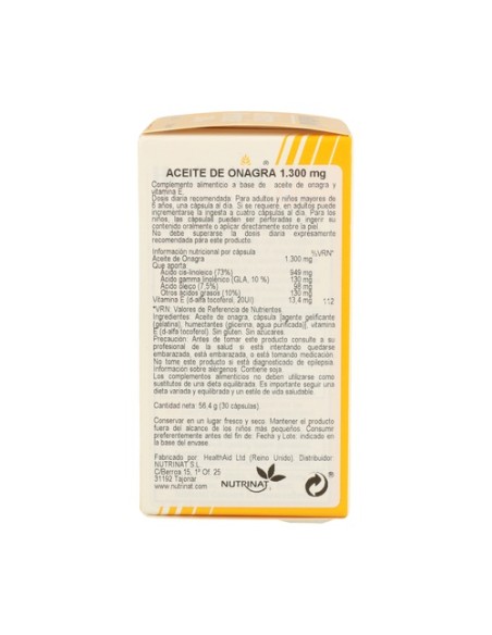 Aceite de Onagra 30 perlas de 1300mg Health aid