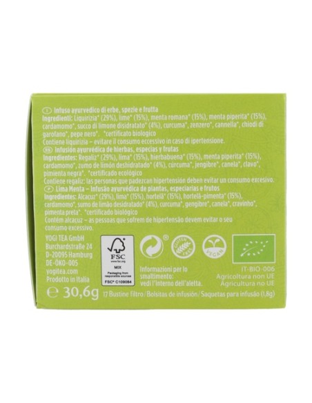 Infusión ayurvédica Lima y Menta 17 bolsitas infusoras de 1.8g Yogi Tea