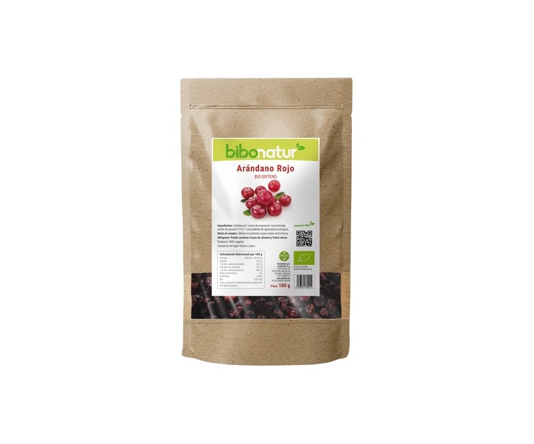 Arándano rojo entero + sirope de manzana Eco 100 g (Arándanos) Bibonatur