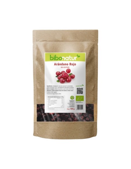 Arándano rojo entero + sirope de manzana Eco 100 g (Arándanos) Bibonatur
