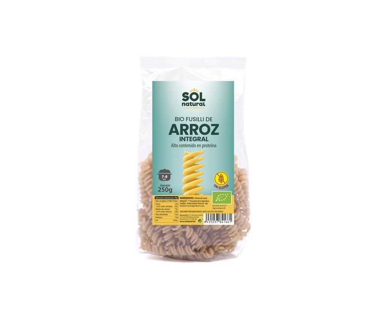 Fusilli de arroz integral sin gluten Bio 250 g Sol Natural