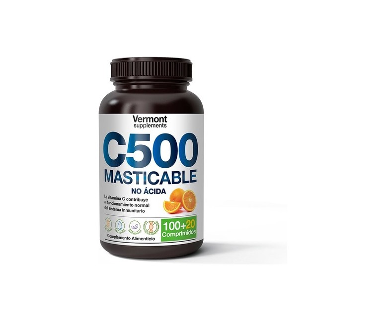 Vitamina C500 de naranja no acida masticable 120 comprimidos masticables Vermont Supplements
