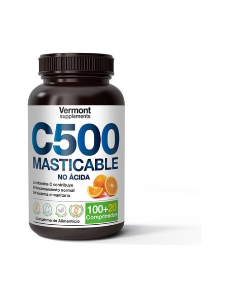 Vitamina C500 de naranja no acida masticable 120 comprimidos masticables Vermont Supplements