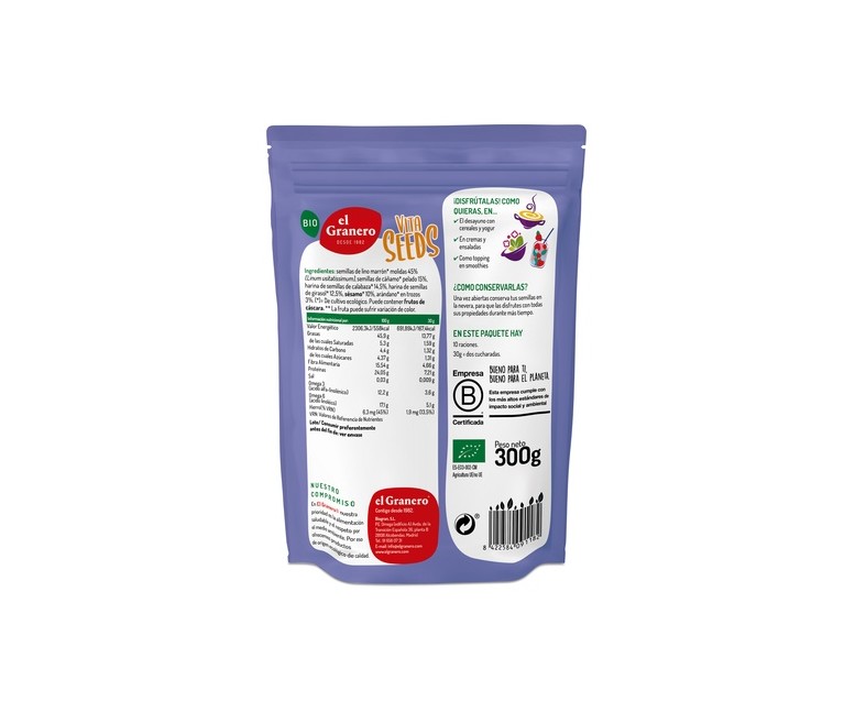 Vitaseeds semillas molidas para desayuno sin gluten Bio 300 g El Granero Integral
