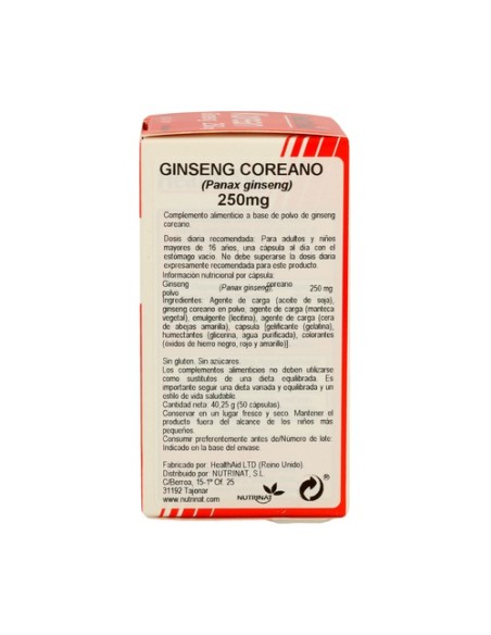 Raíz de Ginseng Coreano 50 cápsulas de 250mg Health Aid