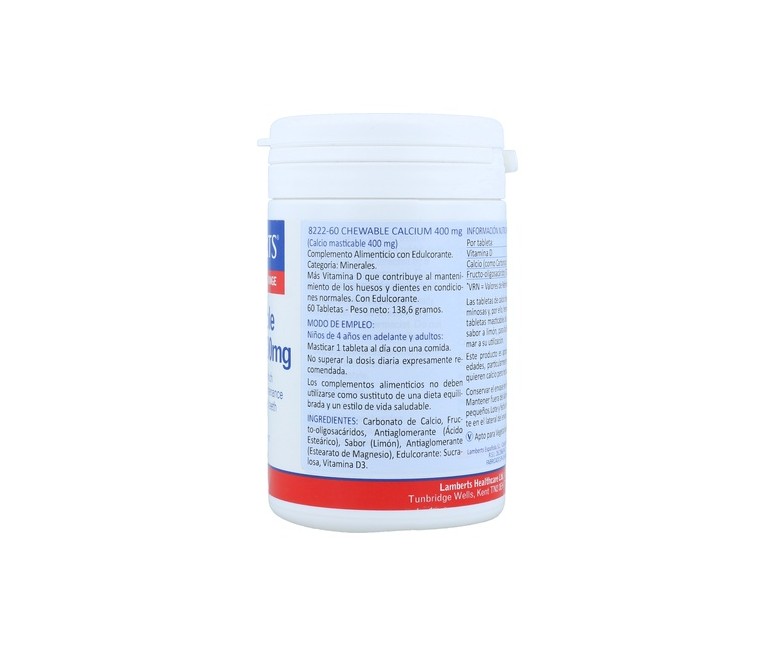 Calcio masticable 60 comprimidos masticables de 400 mg Lamberts