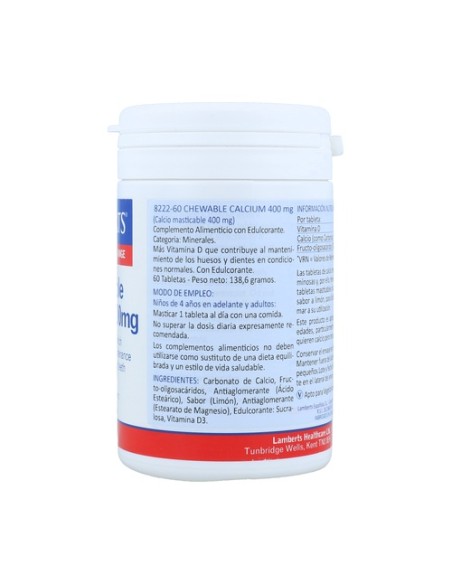 Calcio masticable 60 comprimidos masticables de 400 mg Lamberts
