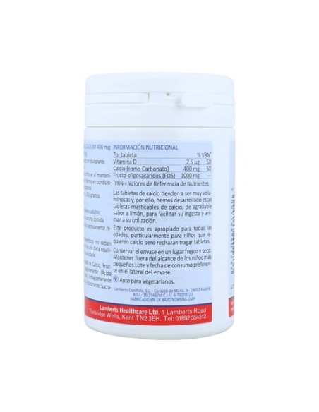 Calcio masticable 60 comprimidos masticables de 400 mg Lamberts