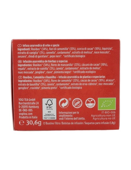 Infusión ayurvédica Buenos Sueños con Rooibos y Vainilla 17 bolsitas infusoras de 1.8g Yogi Tea