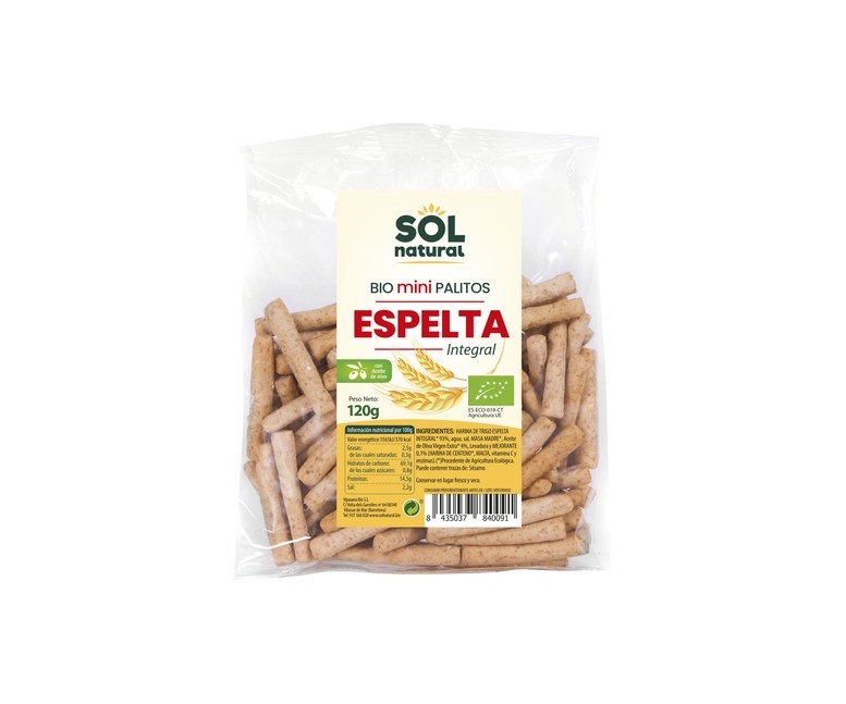 Mini palitos de espelta integral Bio 120 g (Espelta) Sol Natural