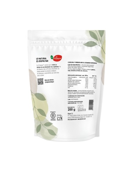 Cúrcuma y Pimienta Bio 200 g de polvo El Granero Integral
