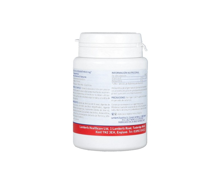 Astaxantina 8 mg con Vitamina E natural 30 cápsulas Lamberts