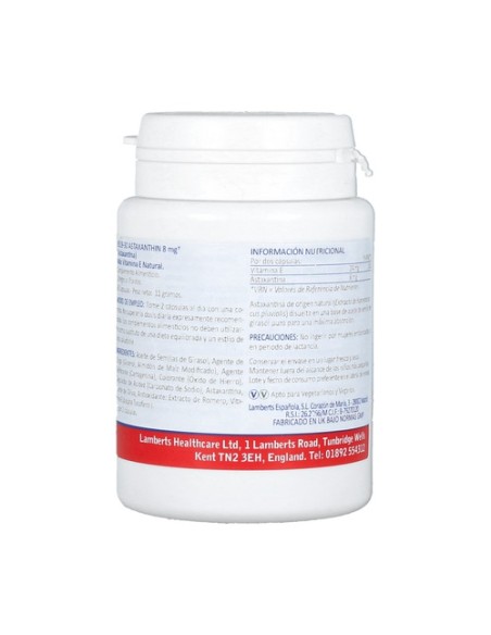 Astaxantina 8 mg con Vitamina E natural 30 cápsulas Lamberts