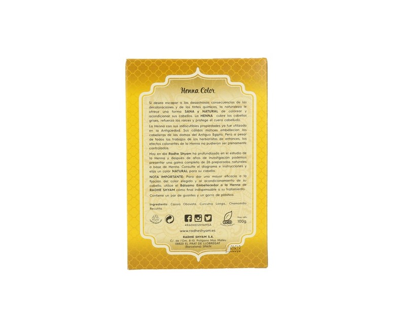 Henna Rubio Intenso Polvo 100 g Radhe Shyam
